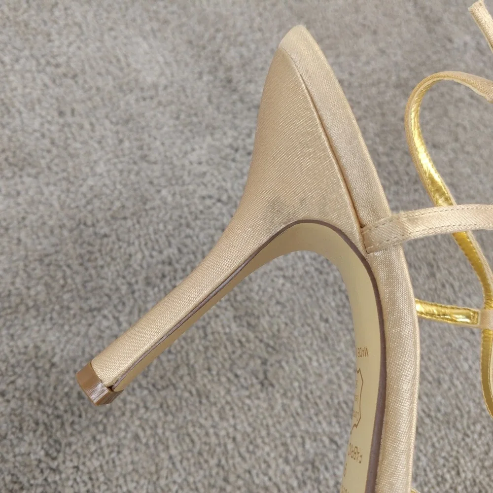Michael Shannon Jordy Womens 9 Shoes Open Toe Gold Rhinestone Slingback Heels